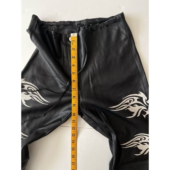 I AM GIA Faux Leather Pants Women 26x32 Black Embroidered Raw Hem Stretch Biker - Picture 10 of 11